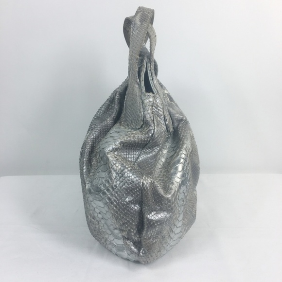 Ted Rossi Silver Metallic Python Snake Hobo Bag VG - Picture 3 of 8